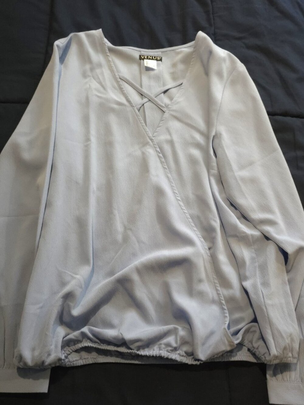 VENUS Pale Blue Long Sleeve Wrap-Style Blouse